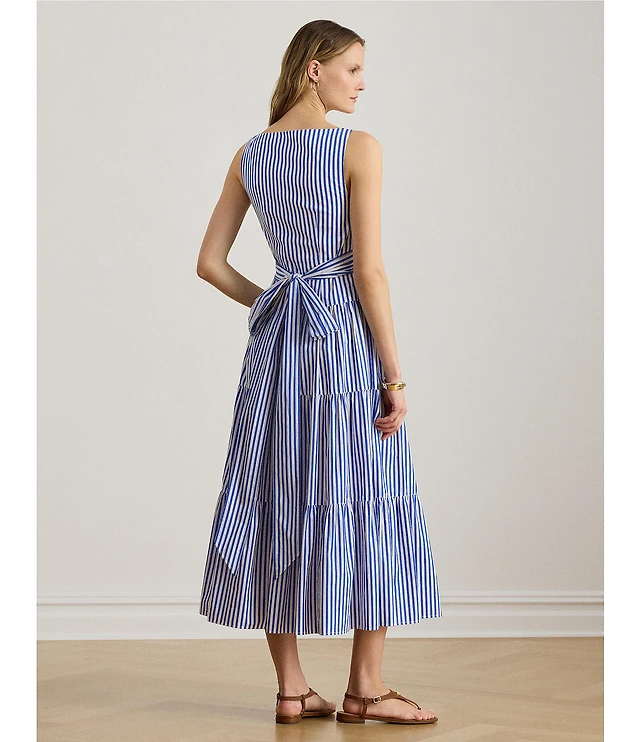 floaty midi dress in striped cotton voile Women's The Rylee Midi Dress in Cool Navy - Size 12