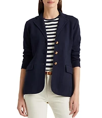 Lauren Ralph Lauren Notch Lapel Long Sleeve Cotton Knit Blazer