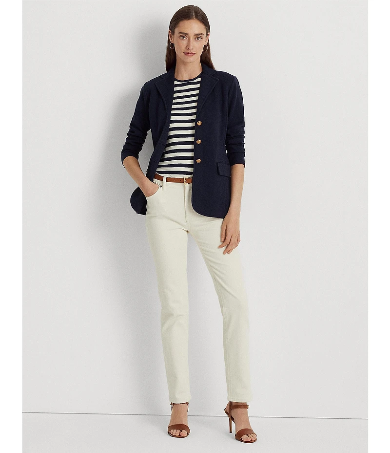 Lauren Ralph Lauren Notch Lapel Long Sleeve Cotton Knit Blazer
