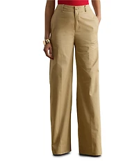 Lauren Ralph Lauren Cotton Twill High Rise Wide Leg Full Length Pants