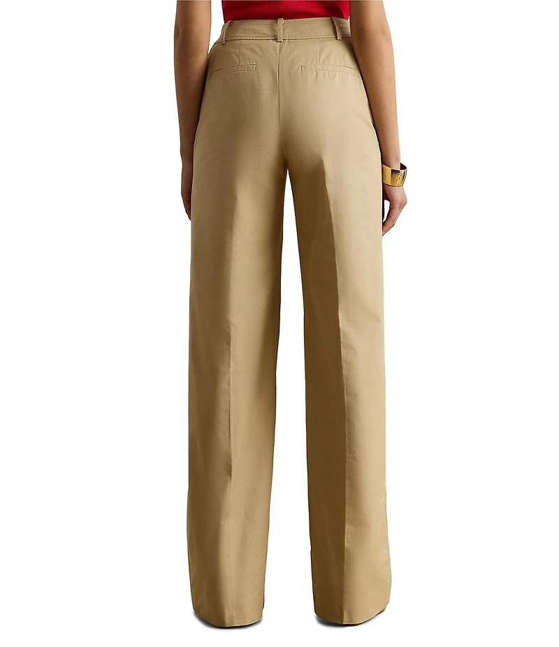 Lauren Ralph Lauren Cotton Twill High Rise Wide Leg Full Length Pants