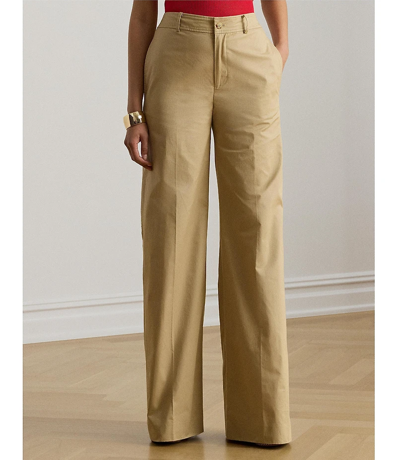 Lauren Ralph Lauren Cotton Twill High Rise Wide Leg Full Length Pants