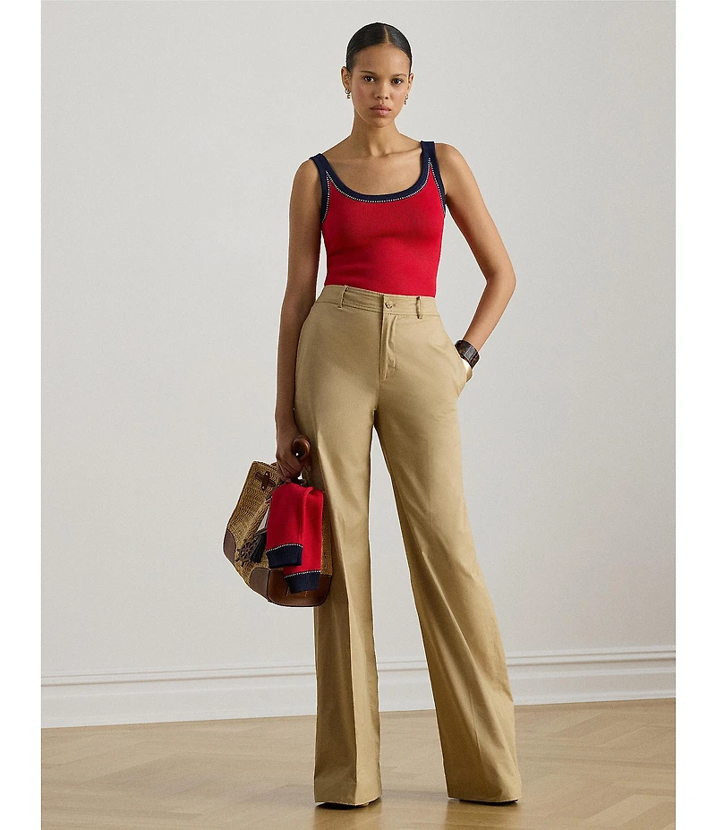 Lauren Ralph Lauren Cotton Twill High Rise Wide Leg Full Length Pants