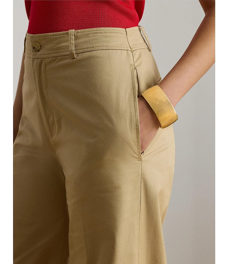 Lauren Ralph Lauren Cotton Twill High Rise Wide Leg Full Length Pants