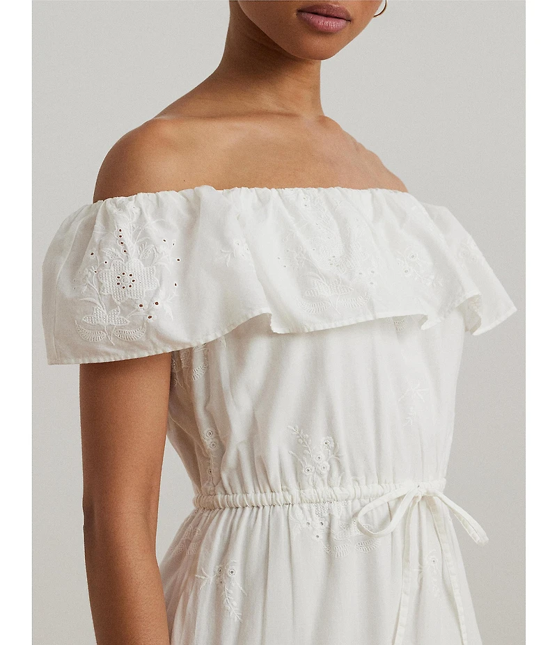 Lauren Ralph Lauren Cotton Voile Off-The-Shoulder Midi A-Line Dress