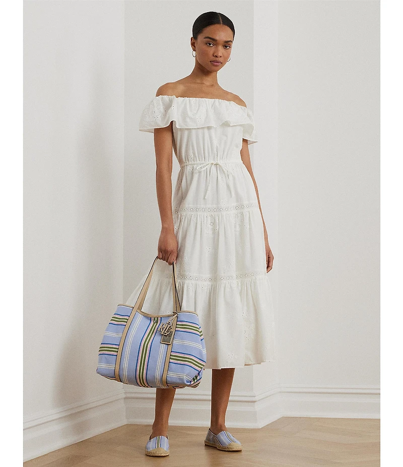 Lauren Ralph Lauren Cotton Voile Off-The-Shoulder Midi A-Line Dress