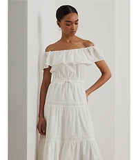 Lauren Ralph Lauren Cotton Voile Off-The-Shoulder Midi A-Line Dress