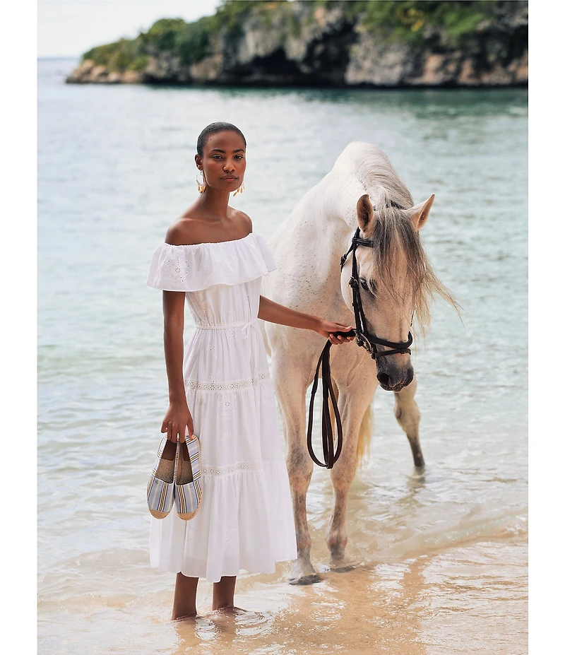 Lauren Ralph Lauren Cotton Voile Off-The-Shoulder Midi A-Line Dress