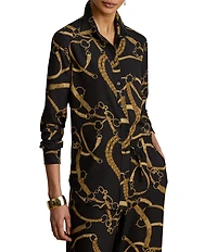 Lauren Ralph Lauren Crepe Belting Print Point Collar Long Sleeve Coordinating Shirt