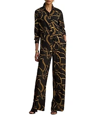 Lauren Ralph Lauren Crepe Belting Print Wide Leg Full Length Coordinating Pants