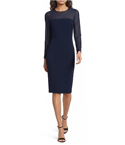 Lauren Ralph Lauren Crepe Chiffon Illusion Round Neck Cocktail Dress