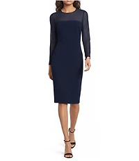 Lauren Ralph Lauren Crepe Chiffon Illusion Round Neck Cocktail Dress