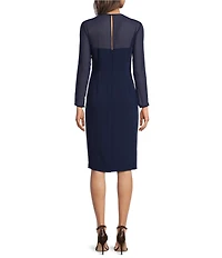 Lauren Ralph Lauren Crepe Chiffon Illusion Round Neck Cocktail Dress