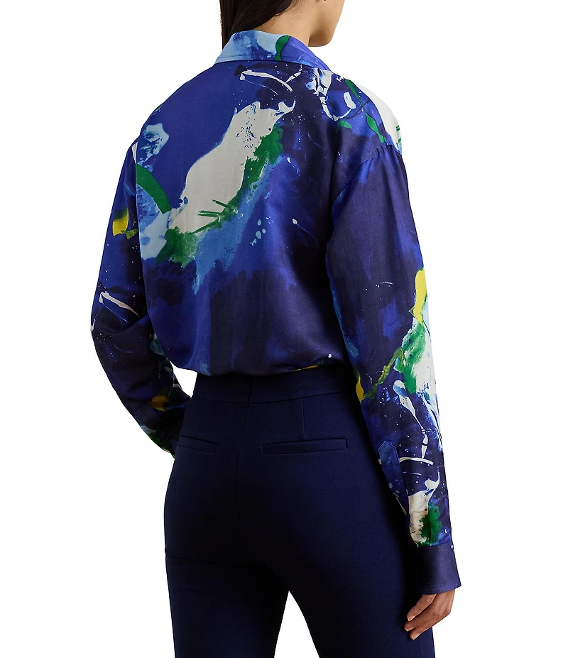 Lauren Ralph Lauren Crepe de Chine Abstract Print Point Collar Long Sleeve Coordinating Button Front Shirt