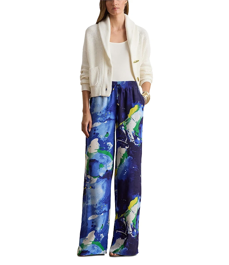 Lauren Ralph Lauren Crepe de Chine Abstract Print Wide Leg Coordinating Pull-On Pants