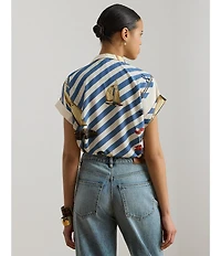 Lauren Ralph Lauren Crepe de Chine Striped Sailboat Print Button-Front Shirt