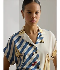 Lauren Ralph Lauren Crepe de Chine Striped Sailboat Print Button-Front Shirt