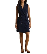 Lauren Ralph Lauren Crepe Double Breasted Notch Lapel Collar Sleeveless A-Line Dress