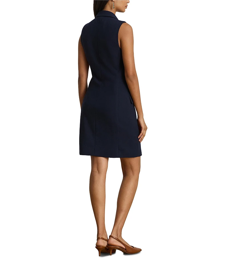 Lauren Ralph Lauren Crepe Double Breasted Notch Lapel Collar Sleeveless A-Line Dress