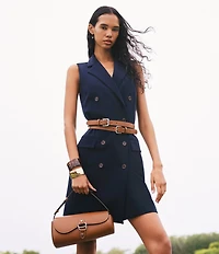 Lauren Ralph Lauren Crepe Double Breasted Notch Lapel Collar Sleeveless A-Line Dress