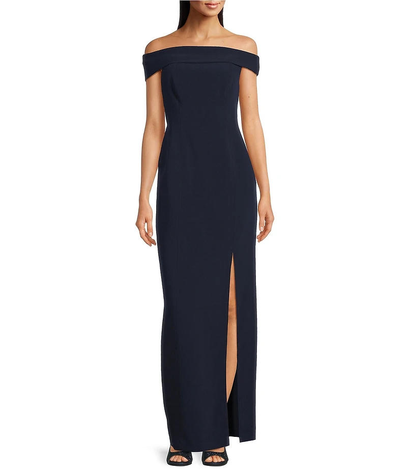 Lauren Ralph Lauren Crepe Off-the-Shoulder Slit Skirt Gown