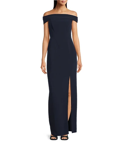 Lauren Ralph Lauren Crepe Off-the-Shoulder Slit Skirt Gown