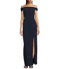 Lauren Ralph Lauren Crepe Off-the-Shoulder Slit Skirt Gown