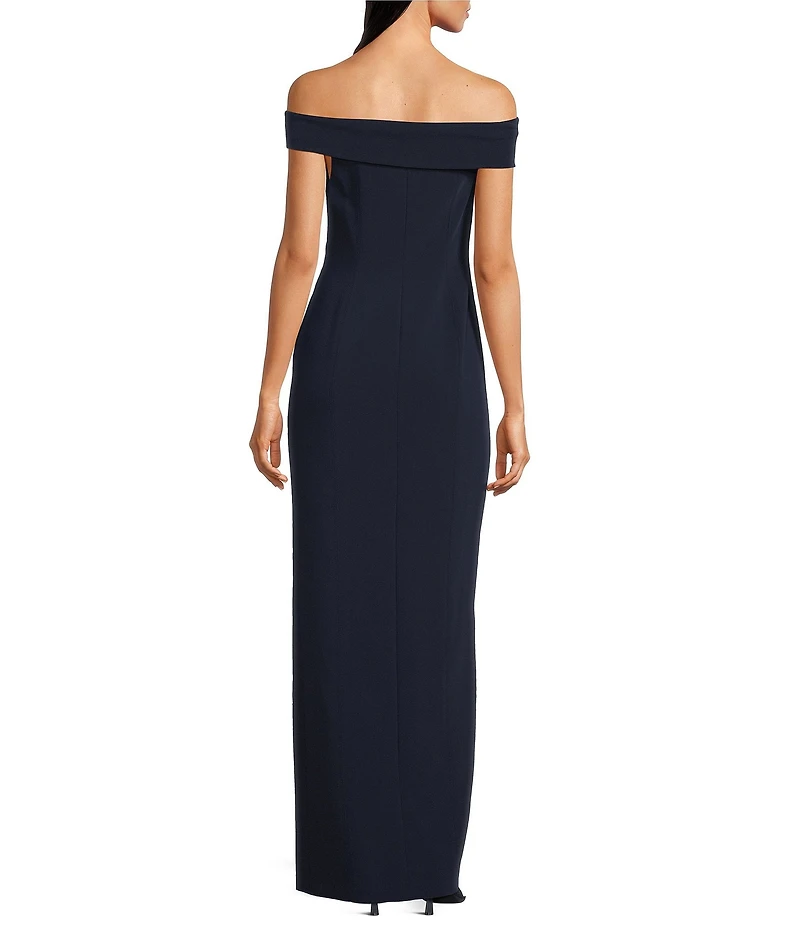 Lauren Ralph Lauren Crepe Off-the-Shoulder Slit Skirt Gown