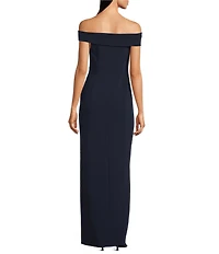 Lauren Ralph Lauren Crepe Off-the-Shoulder Slit Skirt Gown