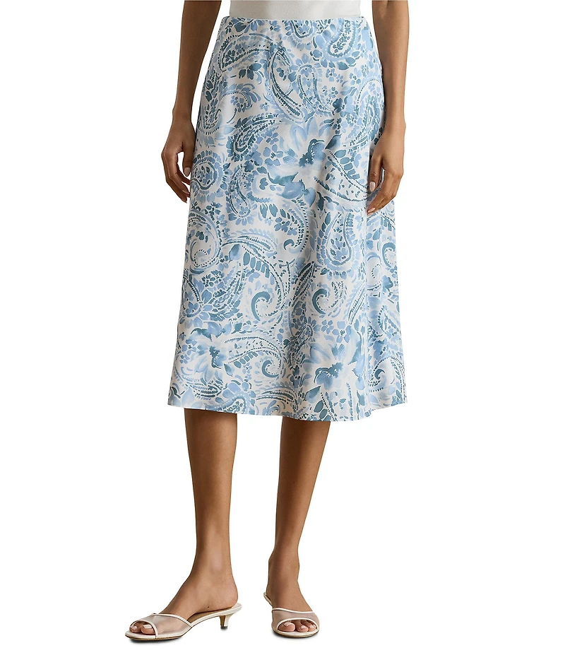 Lauren Ralph Lauren Crepe Paisley Print Midi A-line Skirt