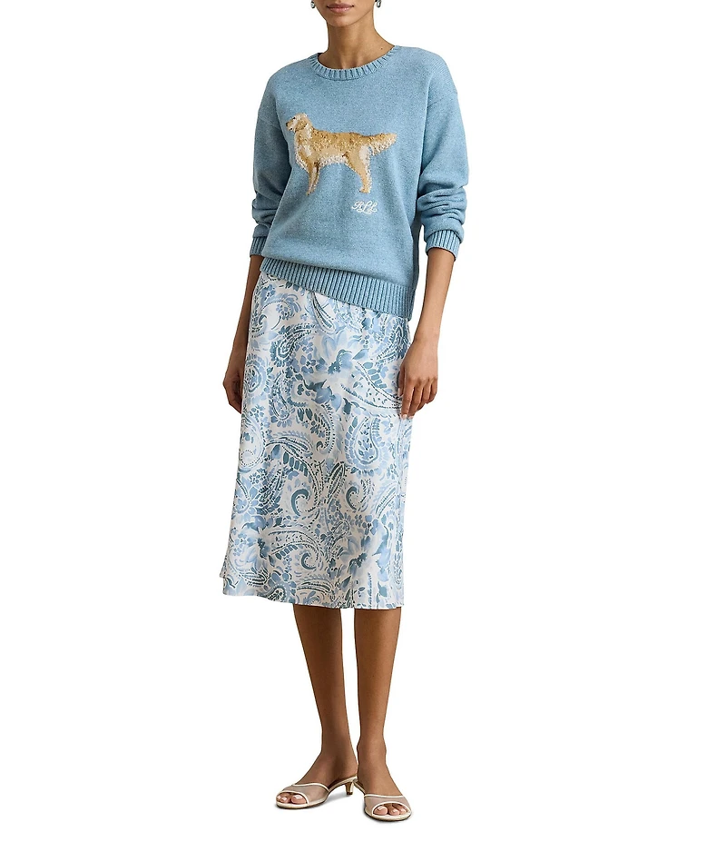 Lauren Ralph Lauren Crepe Paisley Print Midi A-line Skirt