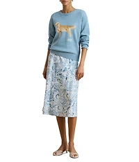 Lauren Ralph Lauren Crepe Paisley Print Midi A-line Skirt
