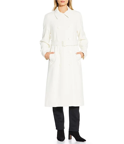 Lauren Ralph Lauren Crepe Point Collar Belted Double Breasted Trench Coat