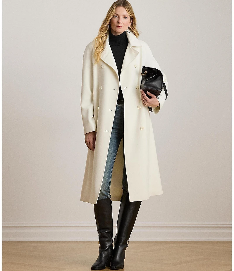 Lauren Ralph Lauren Crepe Point Collar Belted Double Breasted Trench Coat