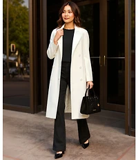 Lauren Ralph Lauren Crepe Point Collar Belted Double Breasted Trench Coat