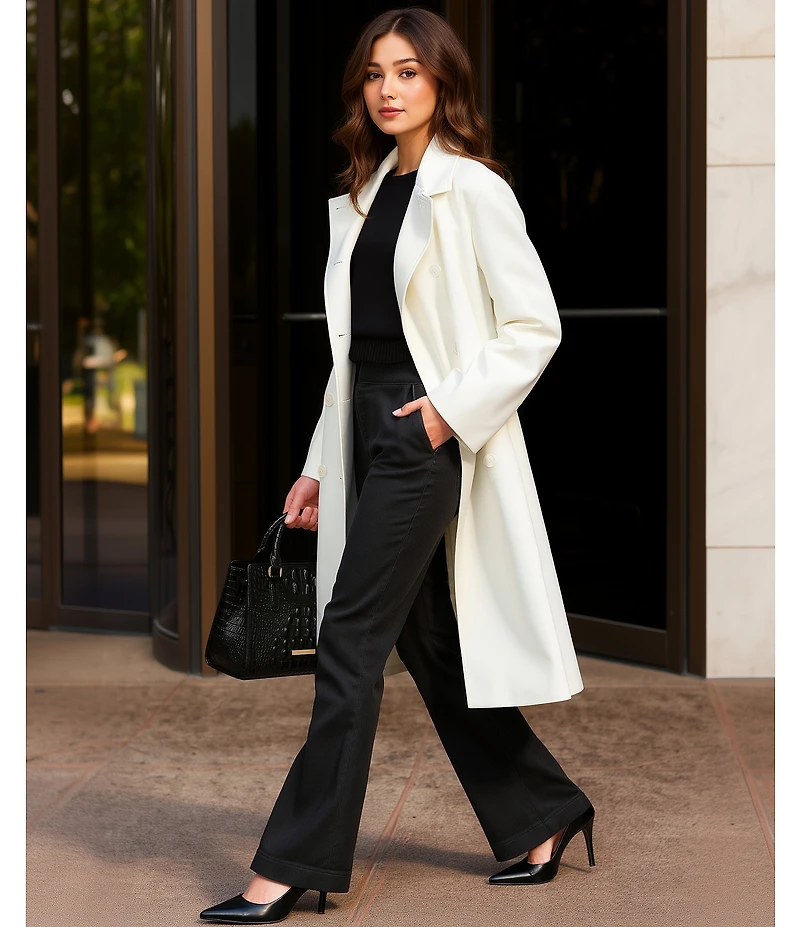 Lauren Ralph Lauren Crepe Point Collar Belted Double Breasted Trench Coat