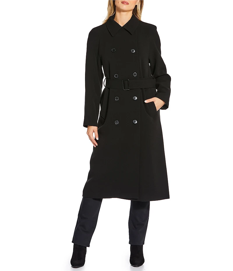 Lauren Ralph Lauren Crepe Point Collar Belted Double Breasted Trench Coat