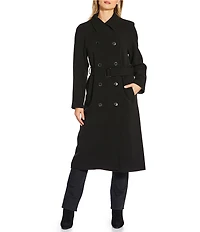 Lauren Ralph Lauren Crepe Point Collar Belted Double Breasted Trench Coat