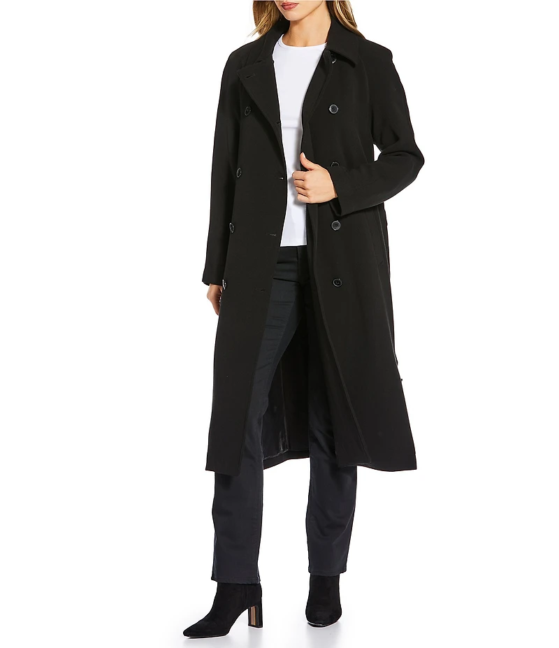 Lauren Ralph Lauren Crepe Point Collar Belted Double Breasted Trench Coat