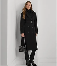 Lauren Ralph Lauren Crepe Point Collar Belted Double Breasted Trench Coat