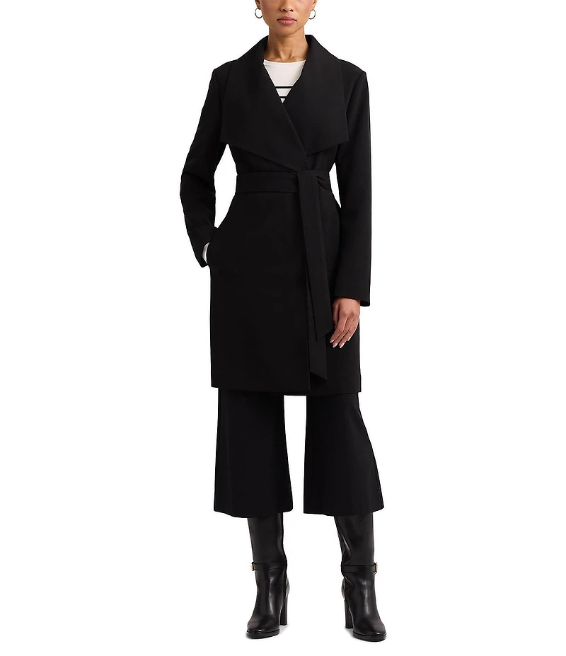Lauren Ralph Lauren Crepe Shawl Collar Long Sleeve Belted Wrap Coat
