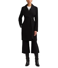 Lauren Ralph Lauren Crepe Shawl Collar Long Sleeve Belted Wrap Coat