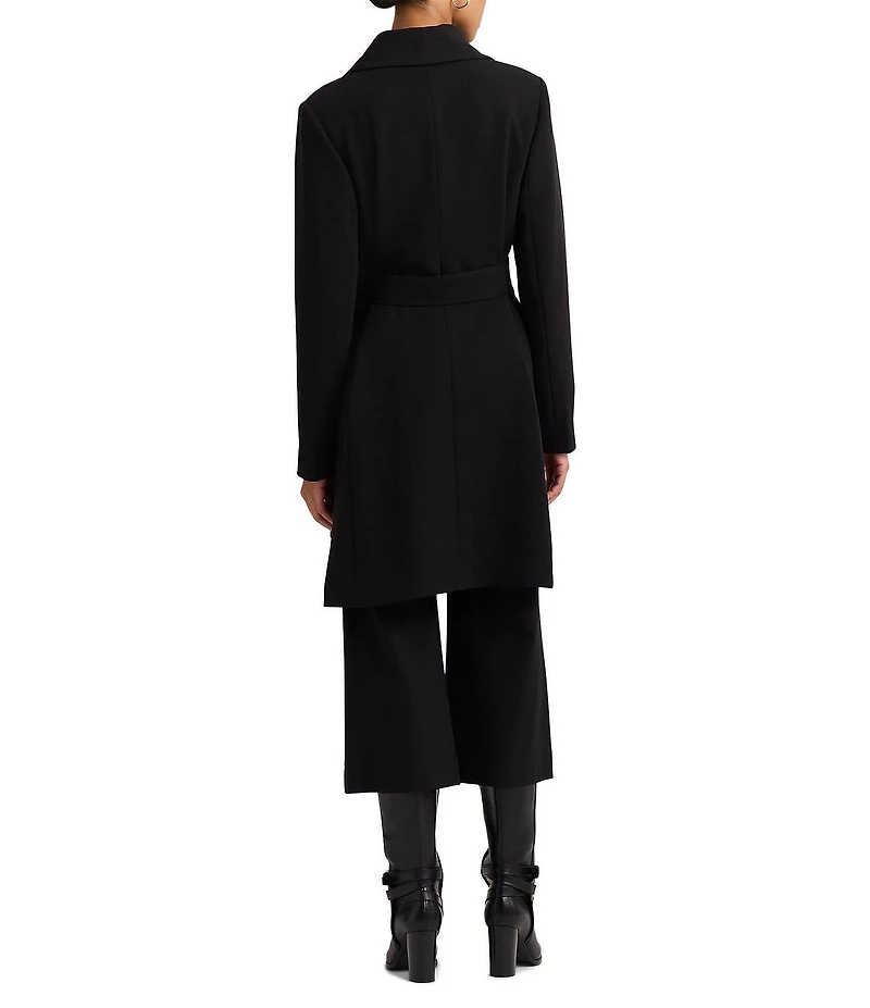 Lauren Ralph Lauren Crepe Shawl Collar Long Sleeve Belted Wrap Coat
