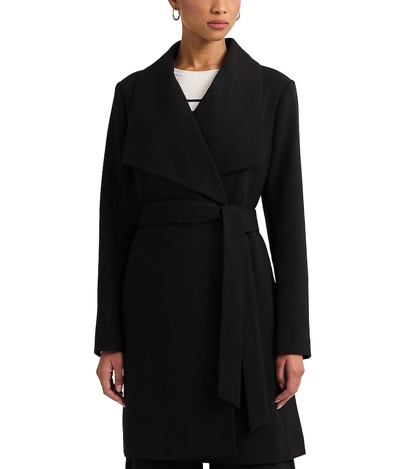 Lauren Ralph Lauren Crepe Shawl Collar Long Sleeve Belted Wrap Coat