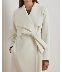 Lauren Ralph Lauren Crepe Shawl Collar Long Sleeve Belted Wrap Coat