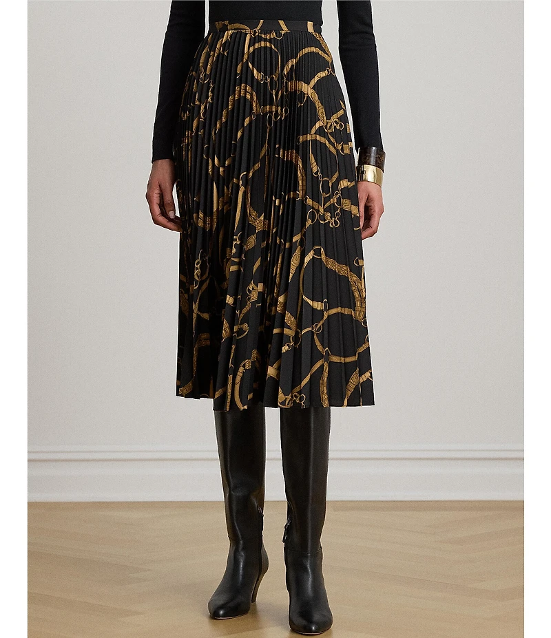 Lauren Ralph Lauren Crepe Sunburst Print Pleated A-Line Skirt