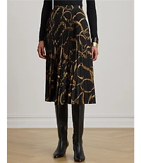 Lauren Ralph Lauren Crepe Sunburst Print Pleated A-Line Skirt