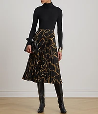 Lauren Ralph Lauren Crepe Sunburst Print Pleated A-Line Skirt