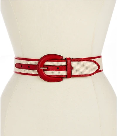 Lauren Ralph Lauren Crescent Buckle Wide Canvas Leather Belt