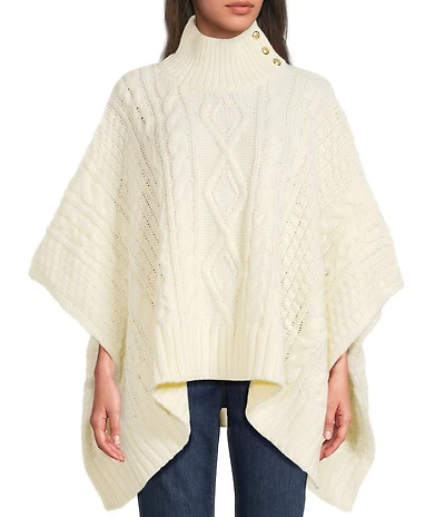Lauren Ralph Lauren Crest Button Cable Knit Poncho